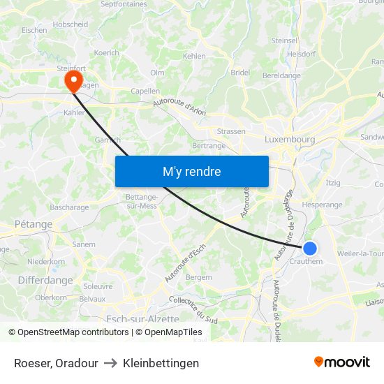 Roeser, Oradour to Kleinbettingen map