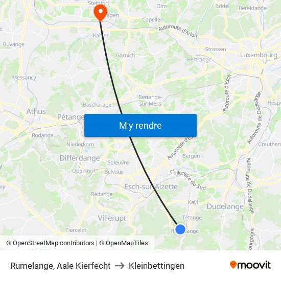 Rumelange, Aale Kierfecht to Kleinbettingen map