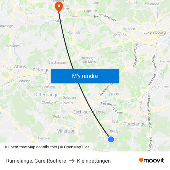 Rumelange, Gare Routière to Kleinbettingen map