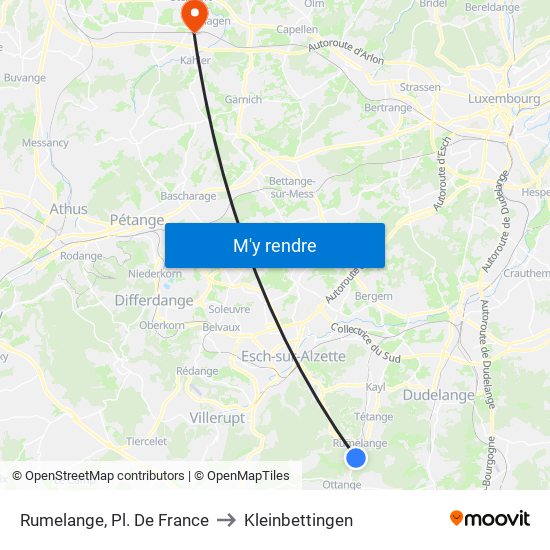 Rumelange, Pl. De France to Kleinbettingen map