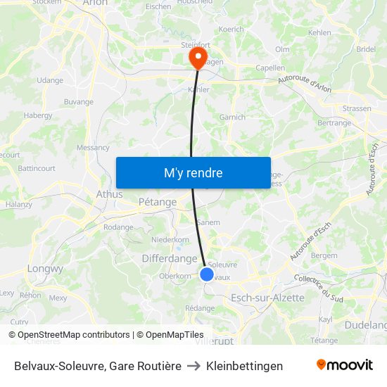 Belvaux-Soleuvre, Gare Routière to Kleinbettingen map