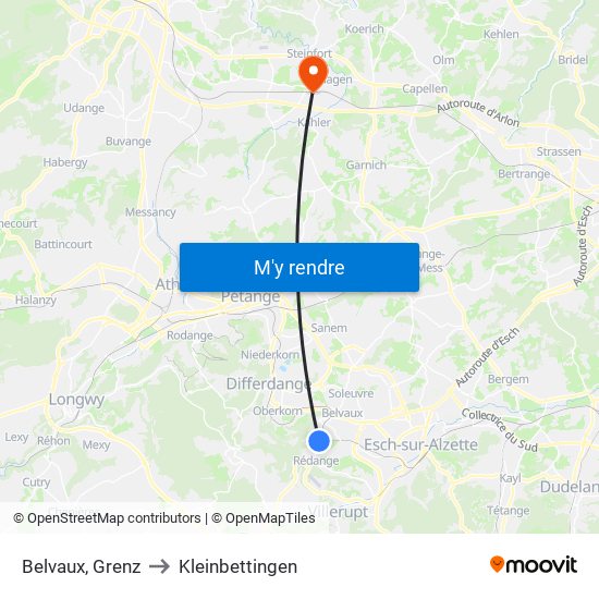 Belvaux, Grenz to Kleinbettingen map