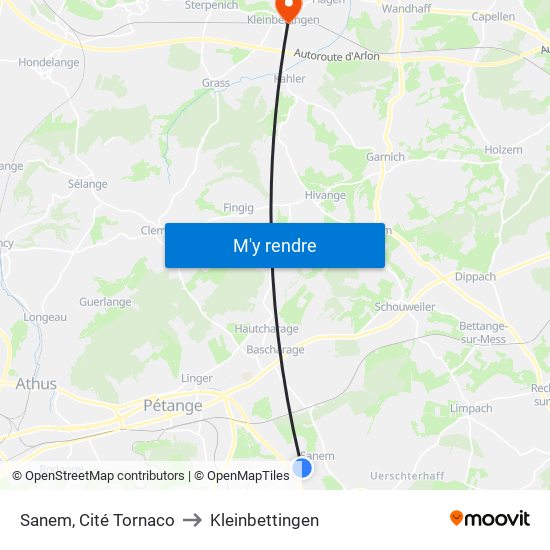 Sanem, Cité Tornaco to Kleinbettingen map