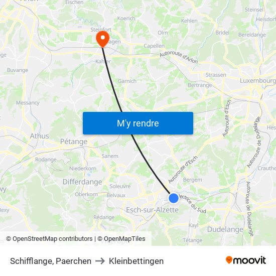 Schifflange, Paerchen to Kleinbettingen map