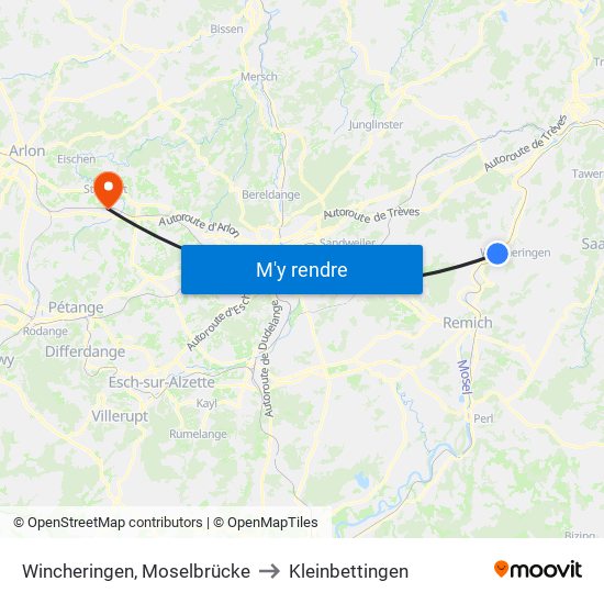 Wincheringen, Moselbrücke to Kleinbettingen map