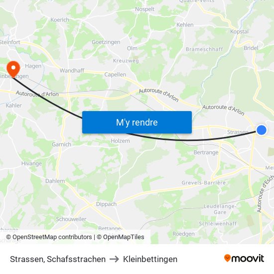 Strassen, Schafsstrachen to Kleinbettingen map