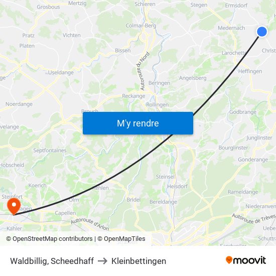 Waldbillig, Scheedhaff to Kleinbettingen map