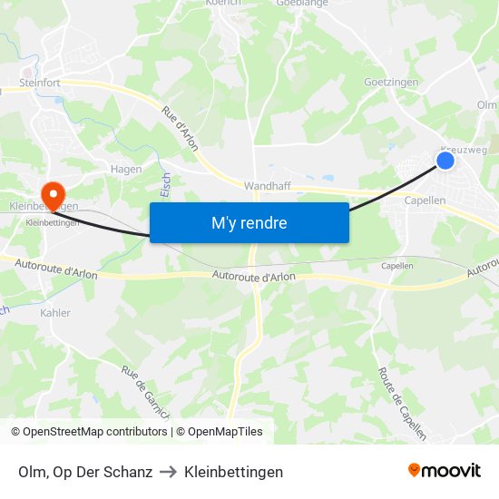 Olm, Op Der Schanz to Kleinbettingen map