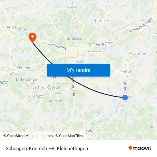 Schengen, Koerech to Kleinbettingen map