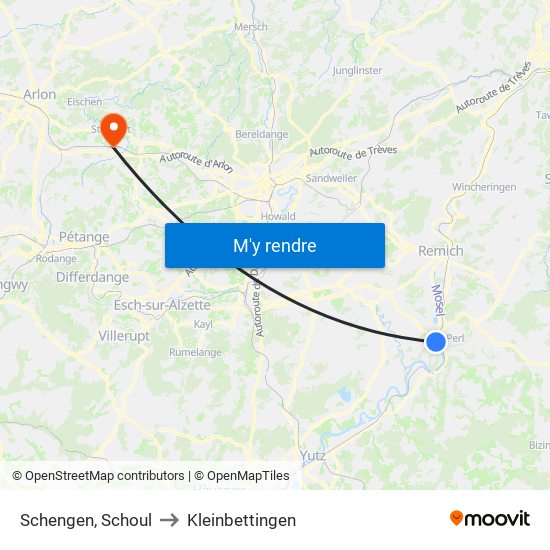 Schengen, Schoul to Kleinbettingen map