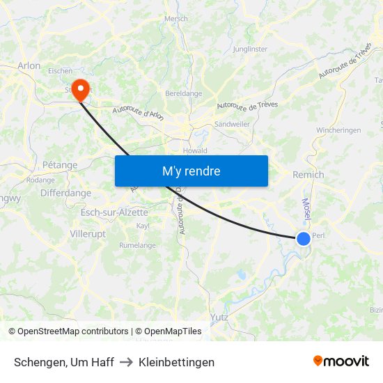 Schengen, Um Haff to Kleinbettingen map