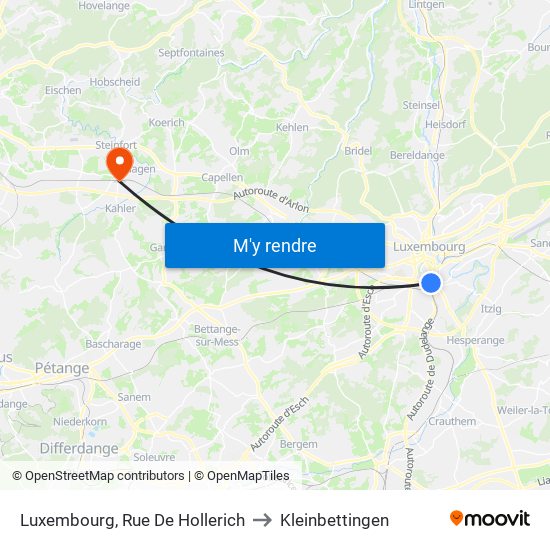 Luxembourg, Rue De Hollerich to Kleinbettingen map