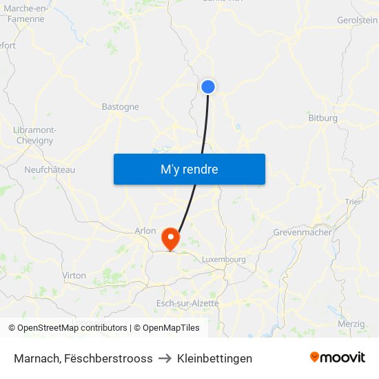 Marnach, Fëschberstrooss to Kleinbettingen map