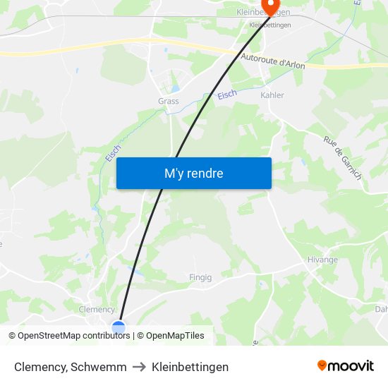 Clemency, Schwemm to Kleinbettingen map
