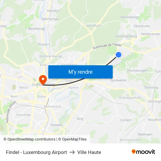 Findel - Luxembourg Airport to Ville Haute map