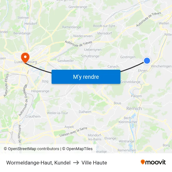 Wormeldange-Haut, Kundel to Ville Haute map