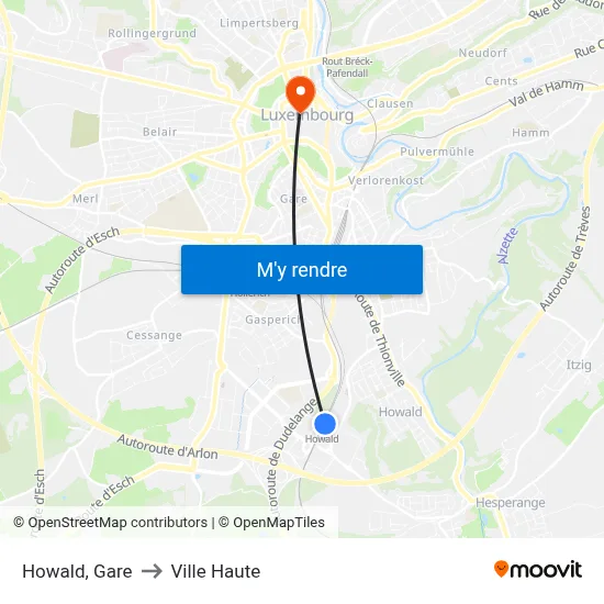 Howald, Gare to Ville Haute map