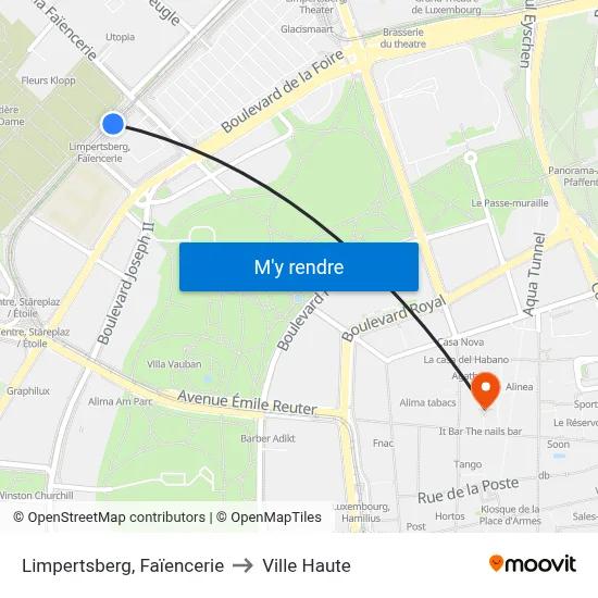 Limpertsberg, Faïencerie to Ville Haute map