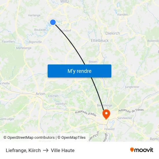 Liefrange, Kiirch to Ville Haute map