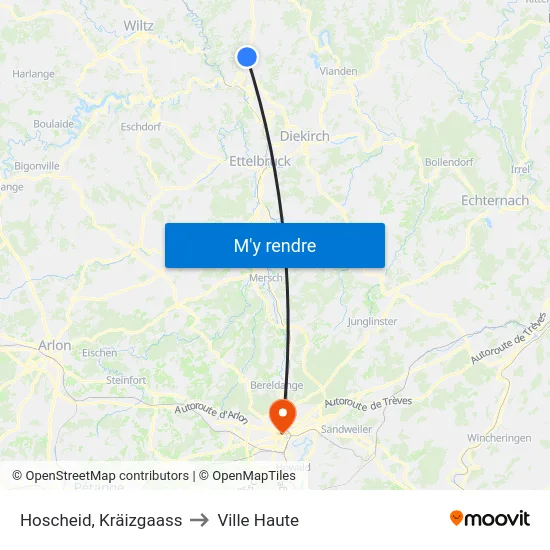 Hoscheid, Kräizgaass to Ville Haute map