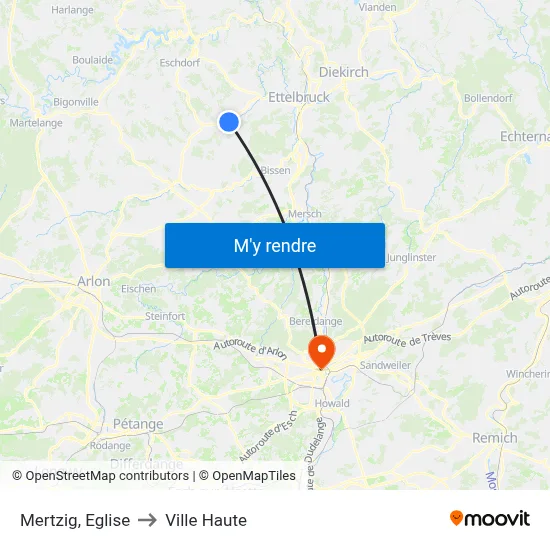 Mertzig, Eglise to Ville Haute map