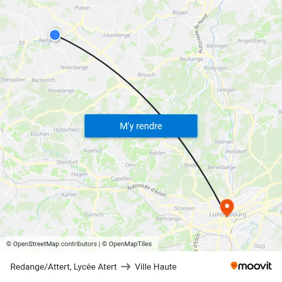 Redange/Attert, Lycée Atert to Ville Haute map