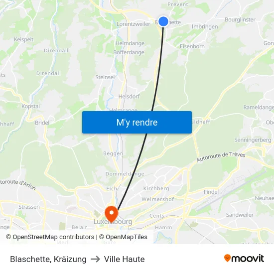 Blaschette, Kräizung to Ville Haute map