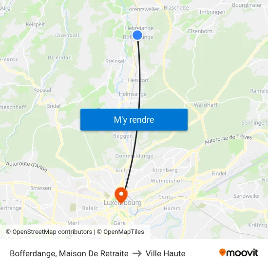 Bofferdange, Maison De Retraite to Ville Haute map