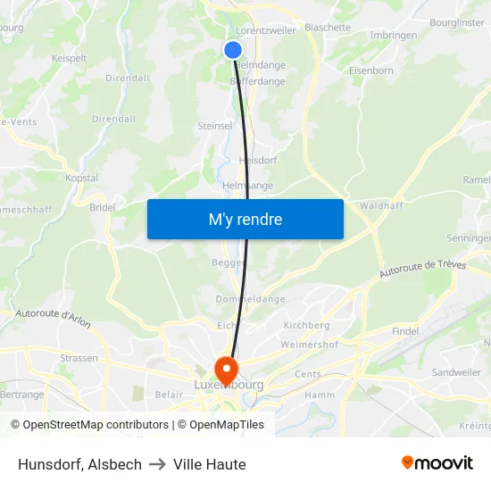 Hunsdorf, Alsbech to Ville Haute map