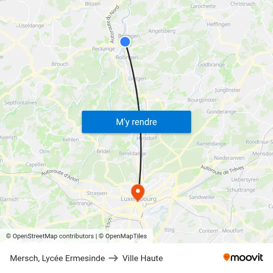 Mersch, Lycée Ermesinde to Ville Haute map