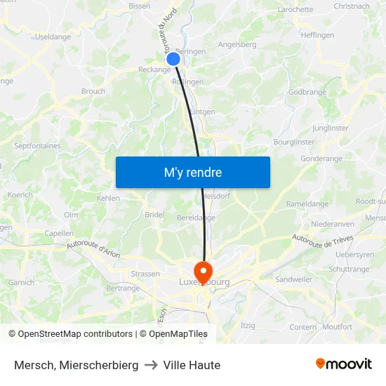Mersch, Mierscherbierg to Ville Haute map