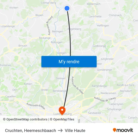 Cruchten, Heemeschbaach to Ville Haute map