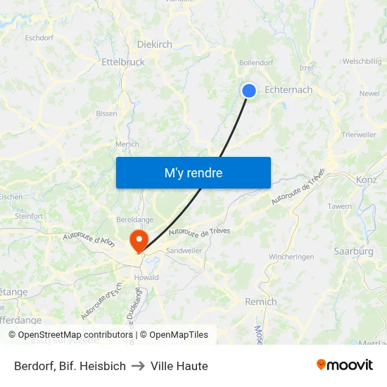 Berdorf, Bif. Heisbich to Ville Haute map