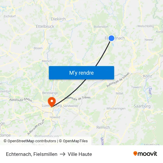 Echternach, Fielsmillen to Ville Haute map