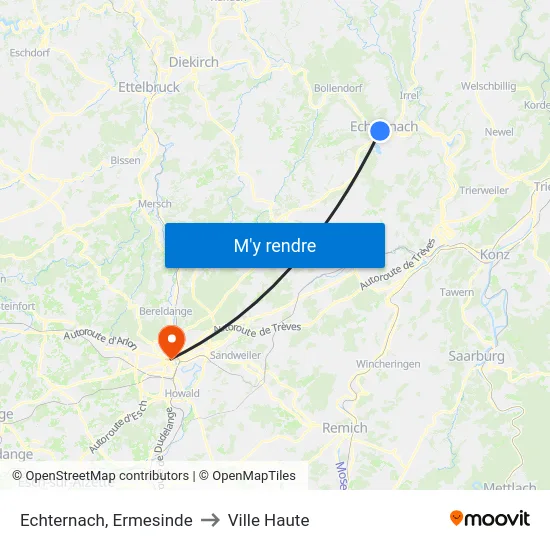 Echternach, Ermesinde to Ville Haute map