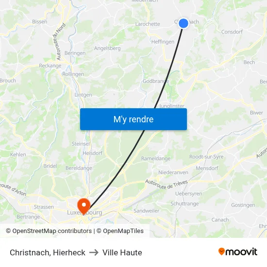 Christnach, Hierheck to Ville Haute map