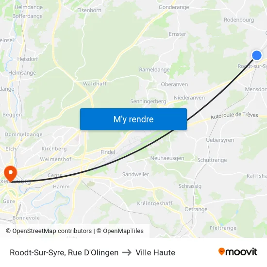 Roodt-Sur-Syre, Rue D'Olingen to Ville Haute map