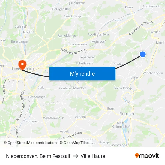 Niederdonven, Beim Festsall to Ville Haute map