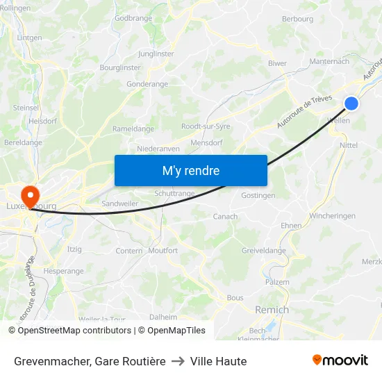 Grevenmacher, Gare Routière to Ville Haute map