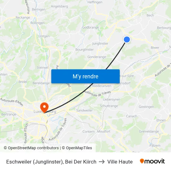 Eschweiler (Junglinster), Bei Der Kiirch to Ville Haute map