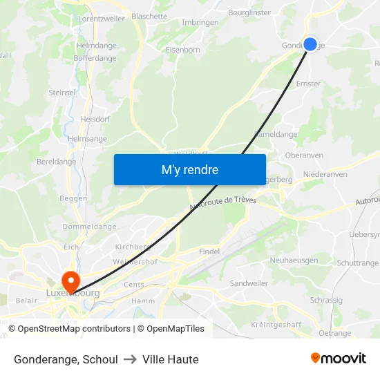 Gonderange, Schoul to Ville Haute map