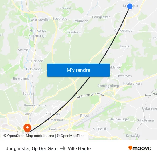 Junglinster, Op Der Gare to Ville Haute map