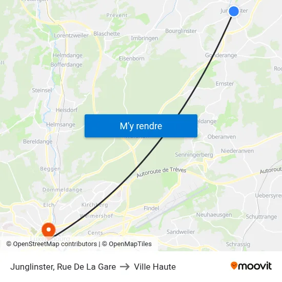 Junglinster, Rue De La Gare to Ville Haute map