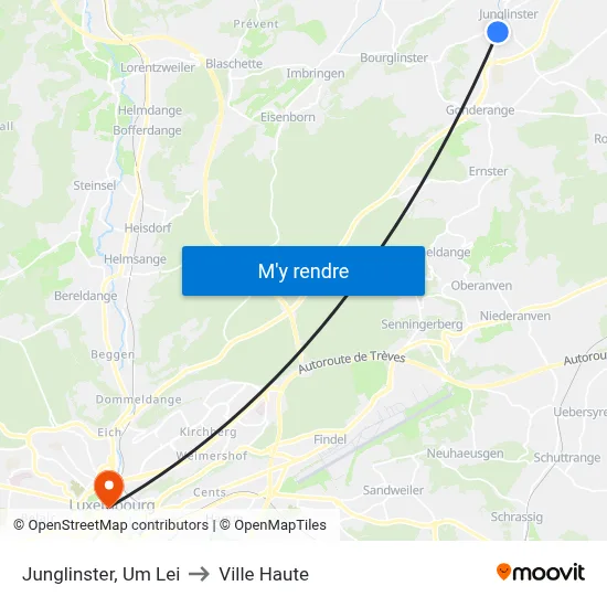 Junglinster, Um Lei to Ville Haute map