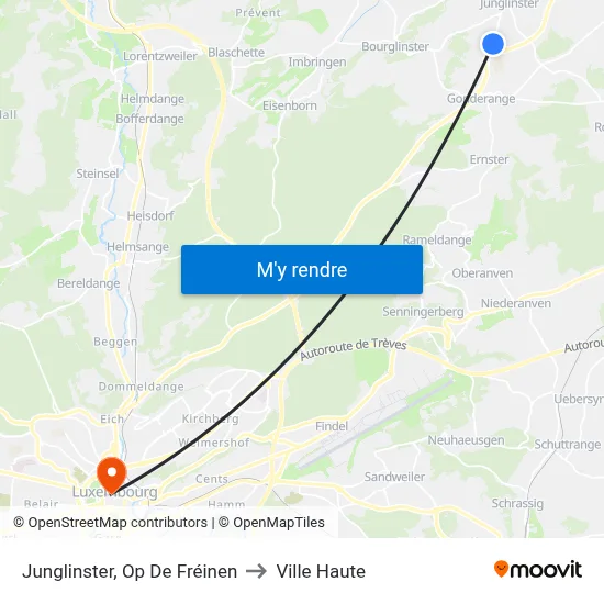 Junglinster, Op De Fréinen to Ville Haute map
