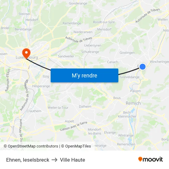 Ehnen, Ieselsbreck to Ville Haute map
