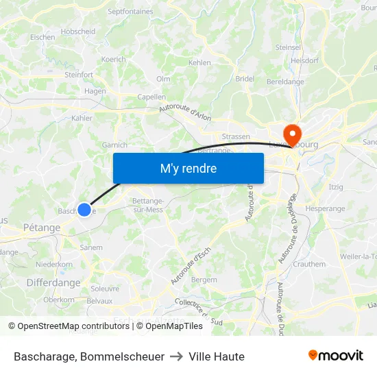 Bascharage, Bommelscheuer to Ville Haute map
