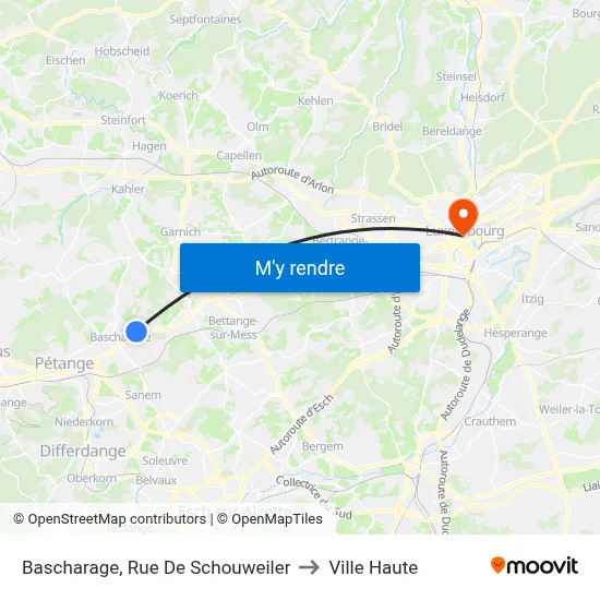 Bascharage, Rue De Schouweiler to Ville Haute map