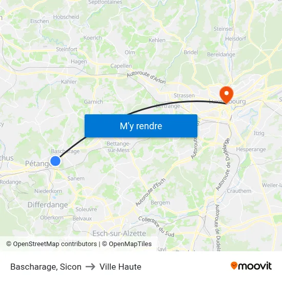 Bascharage, Sicon to Ville Haute map