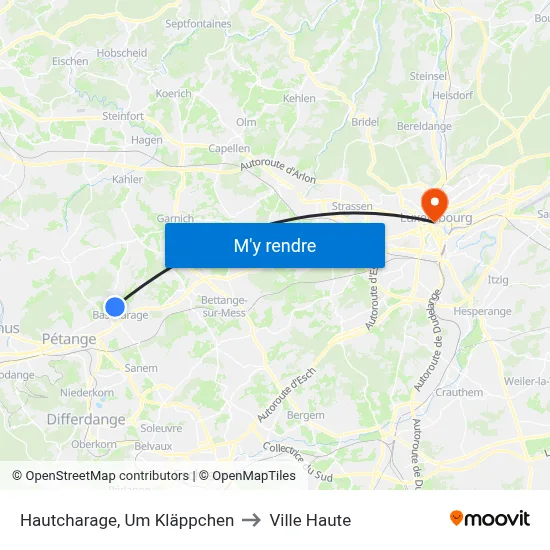 Hautcharage, Um Kläppchen to Ville Haute map